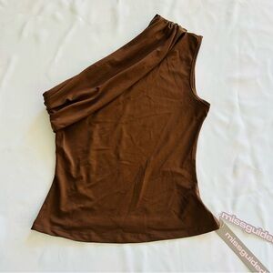 NWT Missguided Medium Brown One Shoulder Draped Top Reversible Summer Fall Party